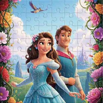 Le prince et la princesse entourés de fleurs Puzzle