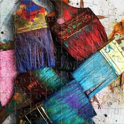 Vieux pinceaux et peintures vives Puzzle