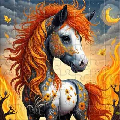 Un caballo de cuento de hadas en el resplandor otoñal Rompecabezas