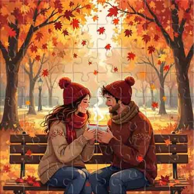 Coffee in an Autumn Park Jigsaw Puzzle