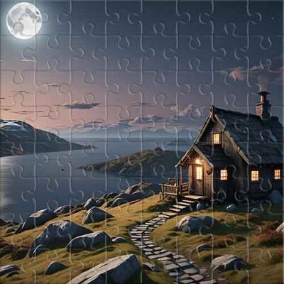 Lonely House Under a Full Moon Jigsaw Puzzle