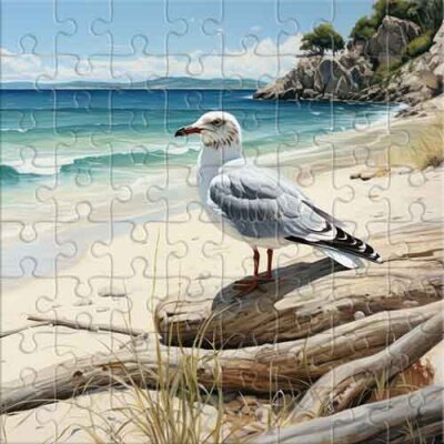 Gaviota blanca en una playa salvaje Rompecabezas