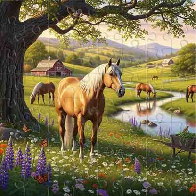 Un día soleado en la granja de caballos Rompecabezas