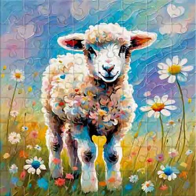 Lamb Among Spring Flowers Jigsaw Puzzle