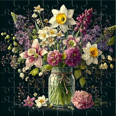 Blumenstillleben in einer Glasvase Puzzle