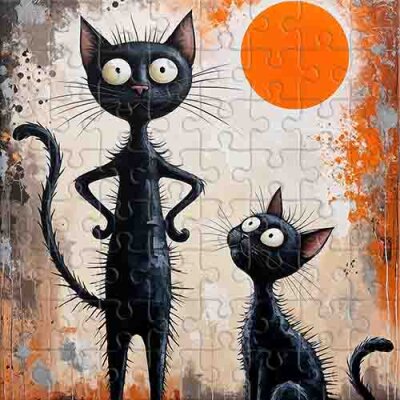 Lustige Katzen und orange Sonne