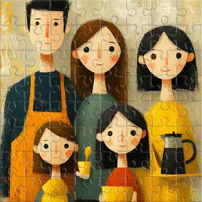 Portrait stylisé d'une famille heureuse Puzzle