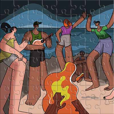 Fête Autour d'un Feu de Camp Puzzle