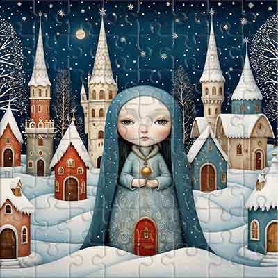 Wintermärchen und Zauberstadt Puzzle