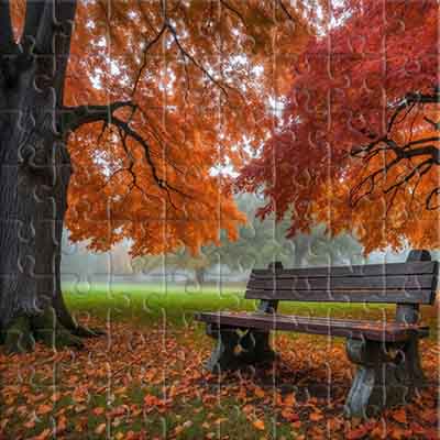 Banc dans un parc d'automne Puzzle