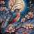 Oiseau bleu et fleurs de cerisier roses Puzzle