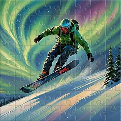 Snowboarder y auroras boreales Rompecabezas