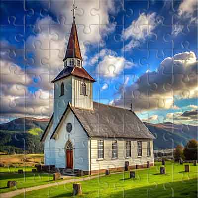 Picturesque Landscape with a White Church Jigsaw Puzzle