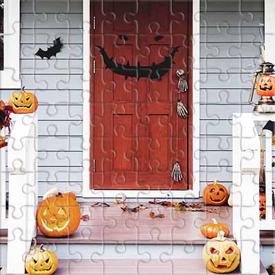 Décor d'automne avec citrouilles et chauves-souris Puzzle