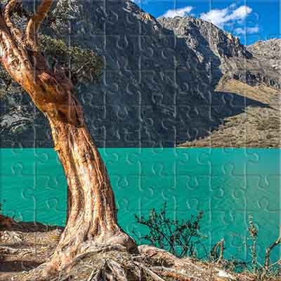 Mountain Lake in Peru and Quechua Trees Jigsaw Puzzle