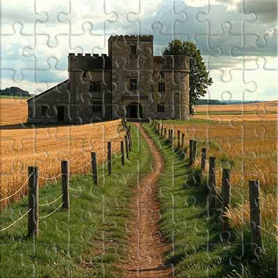 Medieval Fortress Amidst Golden Fields Jigsaw Puzzle