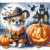 Flauschiger Welpe neben einem Halloween-Kürbis Puzzle
