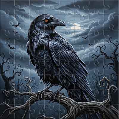 Oiseau noir sous la lune nocturne