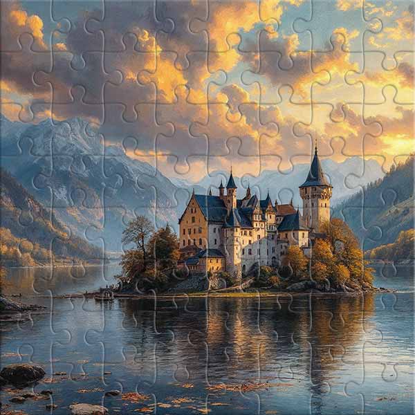 Burg in herbstlichen Wassern Puzzle