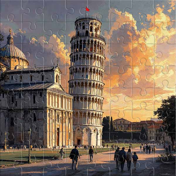 Der Schiefe Turm von Pisa im Licht des Sonnenuntergangs Puzzle