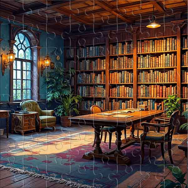 Die Gemütlichkeit einer alten Bibliothek Puzzle