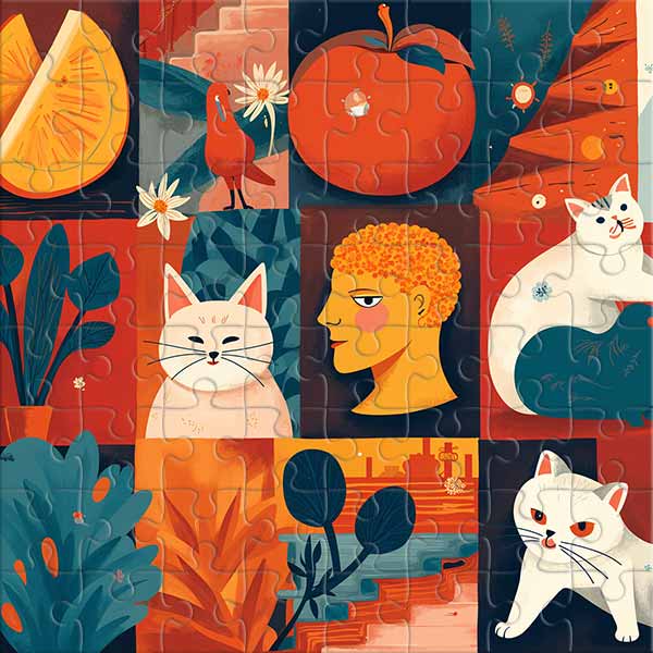 Katzen, Pflanzen und eine Orange Puzzle