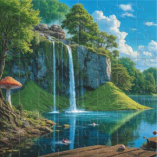 Verzauberter Wasserfall im Land der Fantasie Puzzle