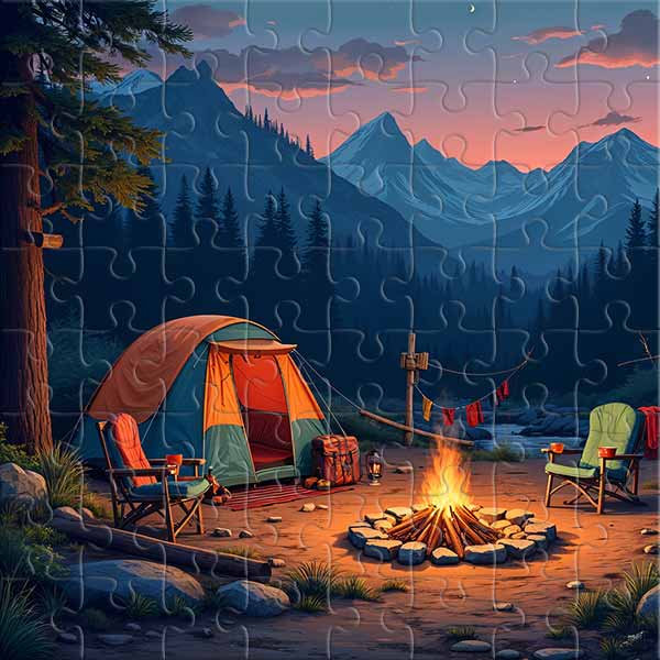 Abendliches Camping in den Bergen Puzzle