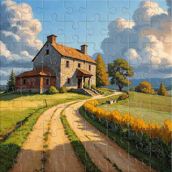 Altes Haus im Morgengrauen auf dem Land Puzzle