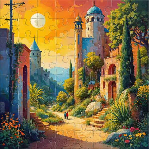 Sonniger Weg in einer gelben Welt Puzzle
