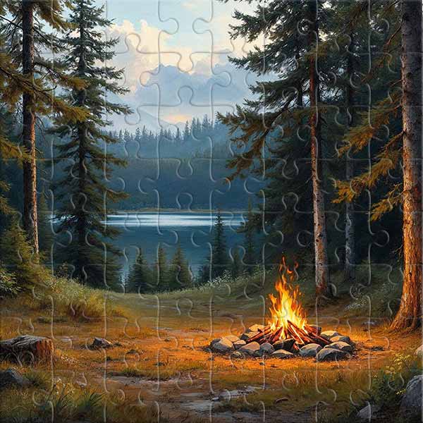 Lagerfeuer am See Puzzle