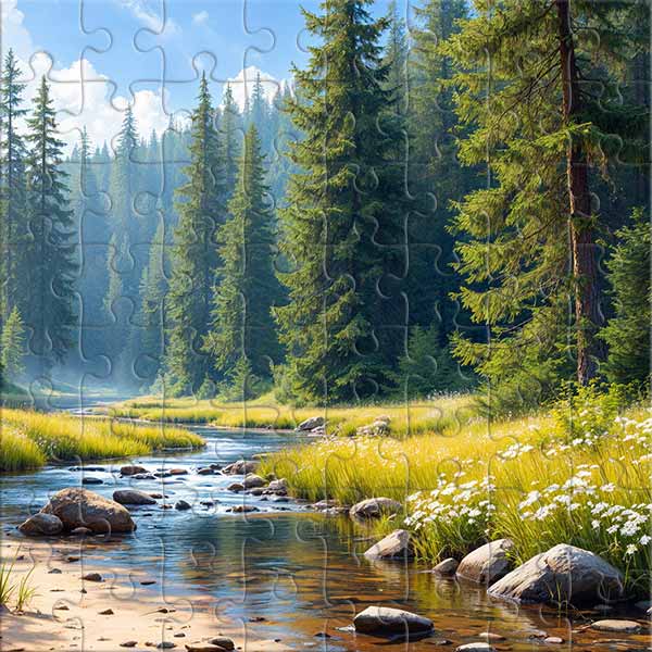 Fluss im Nadelwald Puzzle