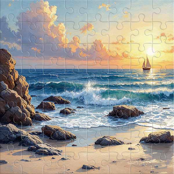 Segelboot am Meeres Horizont Puzzle