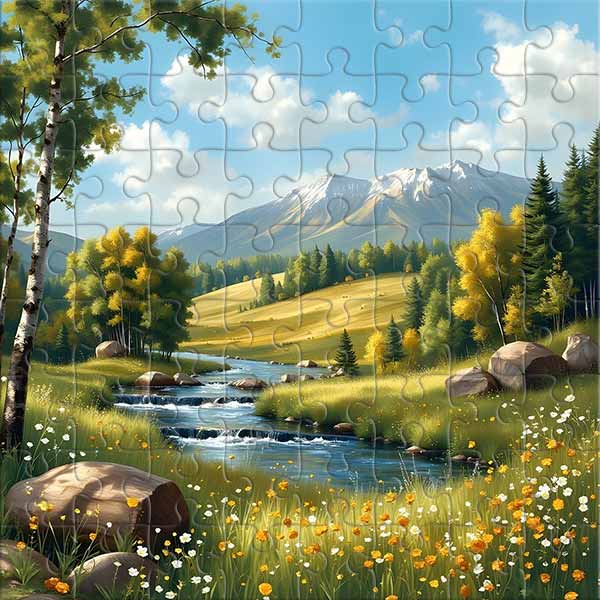 Frühlingsruhe in den Bergen Puzzle